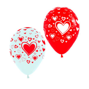 globos diseño corazones rojos y blancos