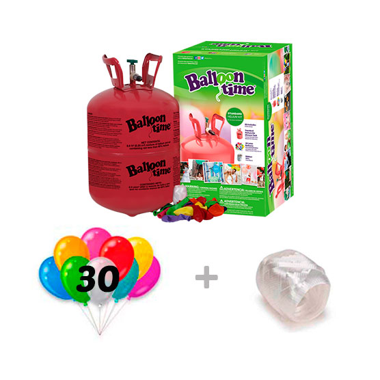 Botella de Helio Pequeña con 30 globos y Cinta de Regalo