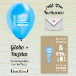 Invitaciones Boda Globos y Tarjeta Personalizados + Sobre | 25 cm Metalizados | Diseño 3