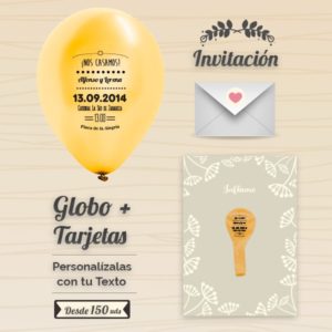Invitaciones Boda Globos y Tarjeta Personalizados + Sobre | 25 cm Metalizados | Diseño 4