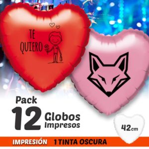 12 Globos de Helio Corazón Personalizados 1 tinta 1 cara Pack